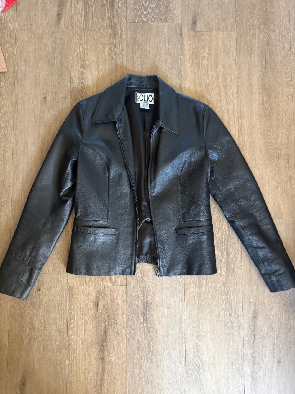 Vintage Clio 100% Genuine Black Leather Fitted Jacket